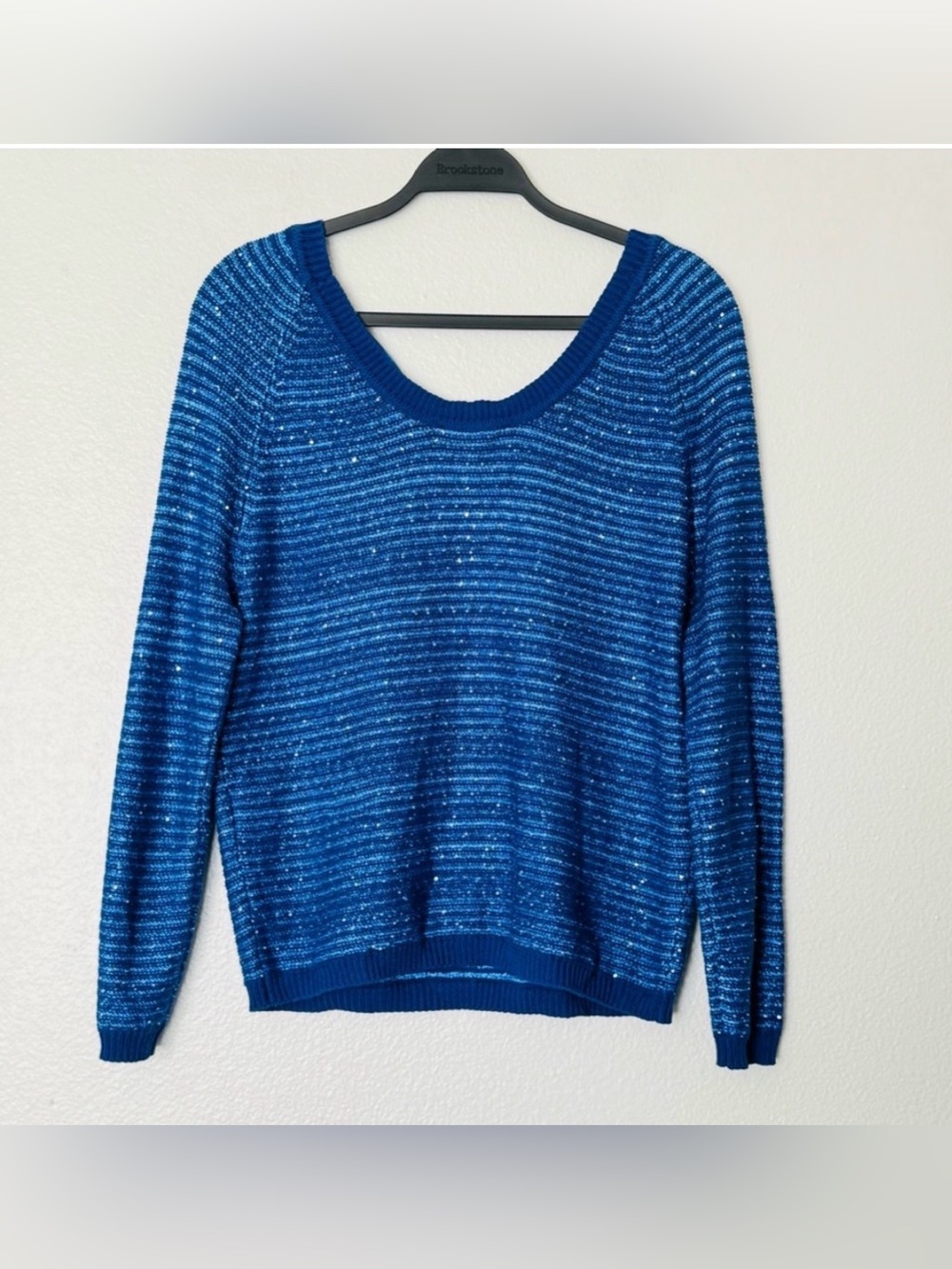Sandro Sparkle Sequin Multi Blue Scoopneck Summer Sweater Size 2